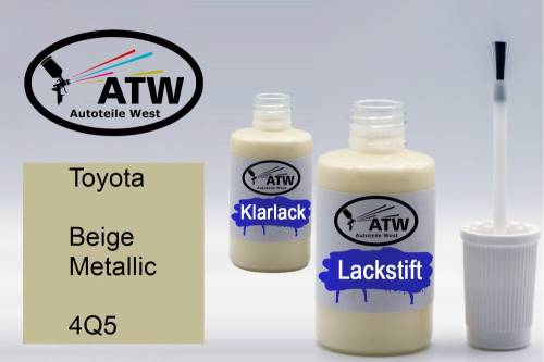 Toyota, Beige Metallic, 4Q5: 20ml Lackstift + 20ml Klarlack - Set, von ATW Autoteile West.